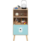 Costway Kids Bookcase Toy Storage Organizer Children Storage Cabinet with 3 Slide Drawers 4 Cubes Wooden Bookshelf for Toddlers Classroom