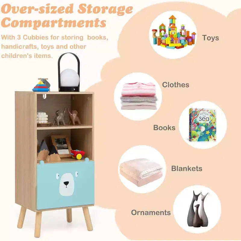 Costway Meuble de rangement pour enfants avec 3 tiroirs coulissants et 4 casiers Bibliothèque en bois pour tout-petits et salles de classe