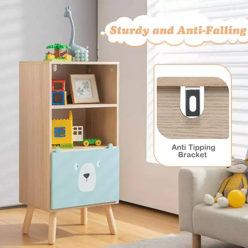 Costway Meuble de rangement pour enfants avec 3 tiroirs coulissants et 4 casiers Bibliothèque en bois pour tout-petits et salles de classe