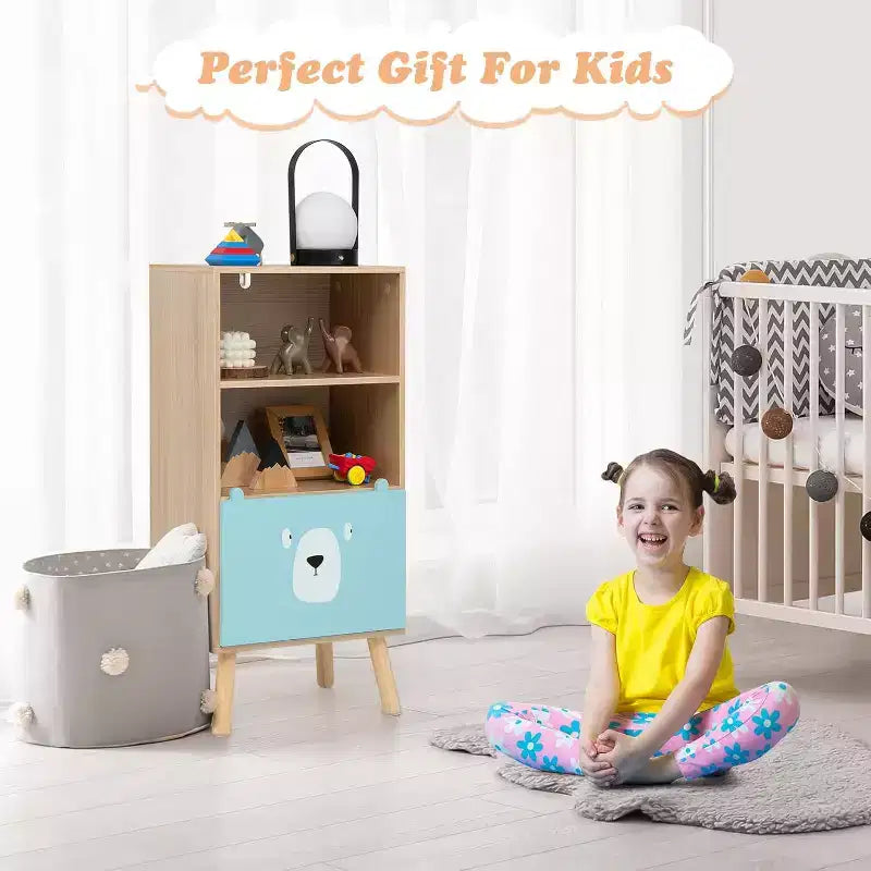 Costway Meuble de rangement pour enfants avec 3 tiroirs coulissants et 4 casiers Bibliothèque en bois pour tout-petits et salles de classe