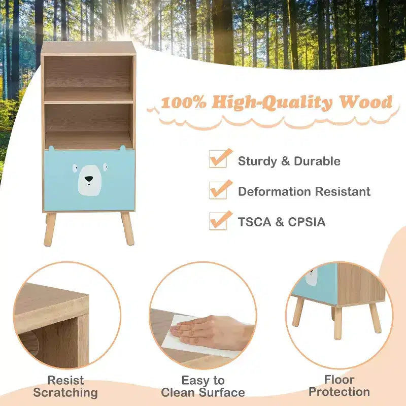 Costway Meuble de rangement pour enfants avec 3 tiroirs coulissants et 4 casiers Bibliothèque en bois pour tout-petits et salles de classe