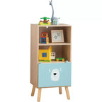 Costway Meuble de rangement pour enfants avec 3 tiroirs coulissants et 4 casiers Bibliothèque en bois pour tout-petits et salles de classe