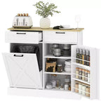 Meuble poubelle coulissant HOMCOM avec tiroirs, meuble de cuisine de style campagnard avec poubelle cachée pour la cuisine