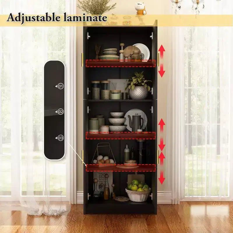 Famapy Meuble de cuisine à 5 étagères, meuble de rangement, 4 portes, étagères réglables