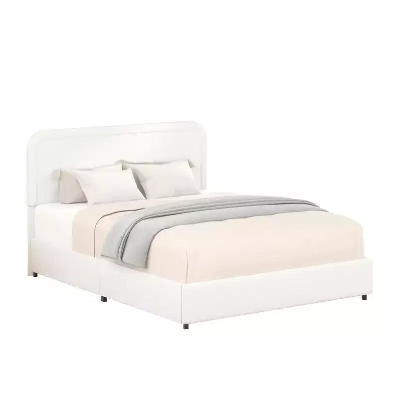 GDFStudio Ross 4-Drawer Storage Upholstered Queen Curved Stitched Bed with Adjustable Headboard Height, Ivory