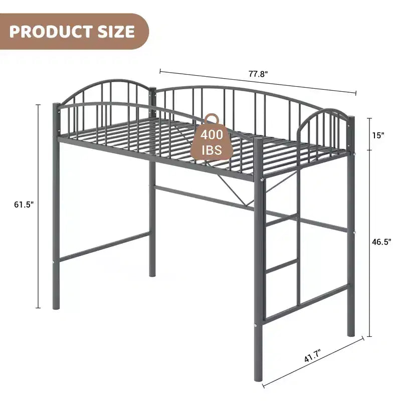 Lit mezzanine Garvee double, cadre de lit mezzanine en métal robuste avec garde-corps arqué et échelle de sécurité, gain de place, pas besoin de sommier tapissier, noir