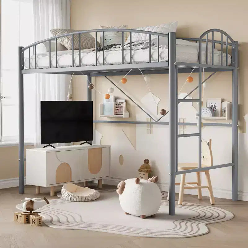 Lit mezzanine Garvee double, cadre de lit mezzanine en métal robuste avec garde-corps arqué et échelle de sécurité, gain de place, pas besoin de sommier tapissier, noir