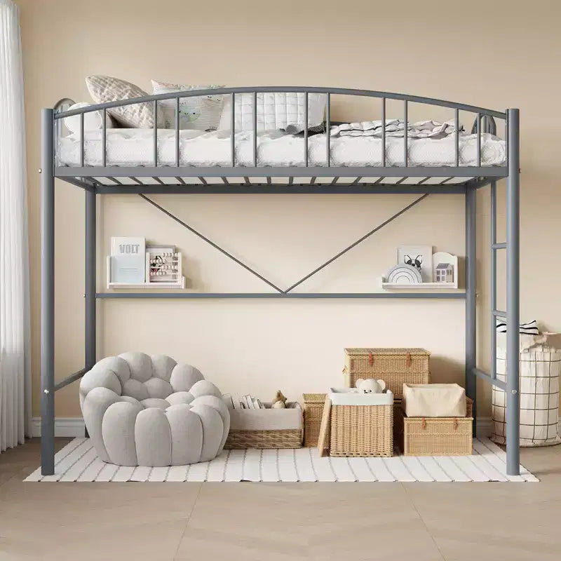Lit mezzanine Garvee double, cadre de lit mezzanine en métal robuste avec garde-corps arqué et échelle de sécurité, gain de place, pas besoin de sommier tapissier, noir