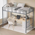 Lit mezzanine Garvee double, cadre de lit mezzanine en métal robuste avec garde-corps arqué et échelle de sécurité, gain de place, pas besoin de sommier tapissier, noir