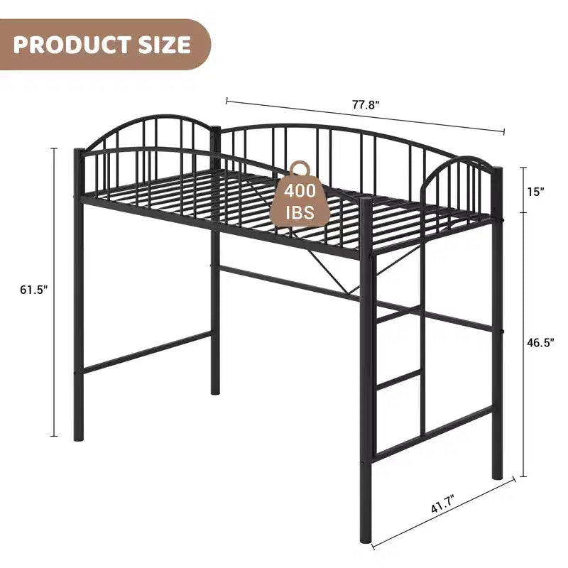Lit mezzanine Garvee double, cadre de lit mezzanine en métal robuste avec garde-corps arqué et échelle de sécurité, gain de place, pas besoin de sommier tapissier, noir