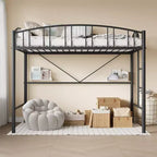 Lit mezzanine Garvee double, cadre de lit mezzanine en métal robuste avec garde-corps arqué et échelle de sécurité, gain de place, pas besoin de sommier tapissier, noir