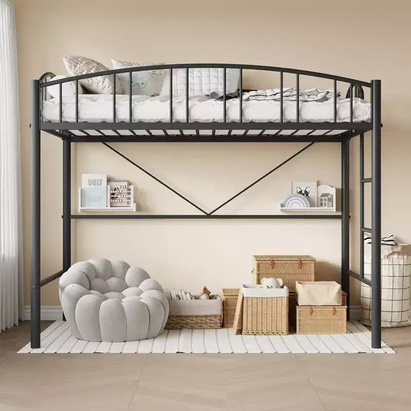 Lit mezzanine Garvee double, cadre de lit mezzanine en métal robuste avec garde-corps arqué et échelle de sécurité, gain de place, pas besoin de sommier tapissier, noir