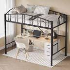 Lit mezzanine Garvee double, cadre de lit mezzanine en métal robuste avec garde-corps arqué et échelle de sécurité, gain de place, pas besoin de sommier tapissier, noir