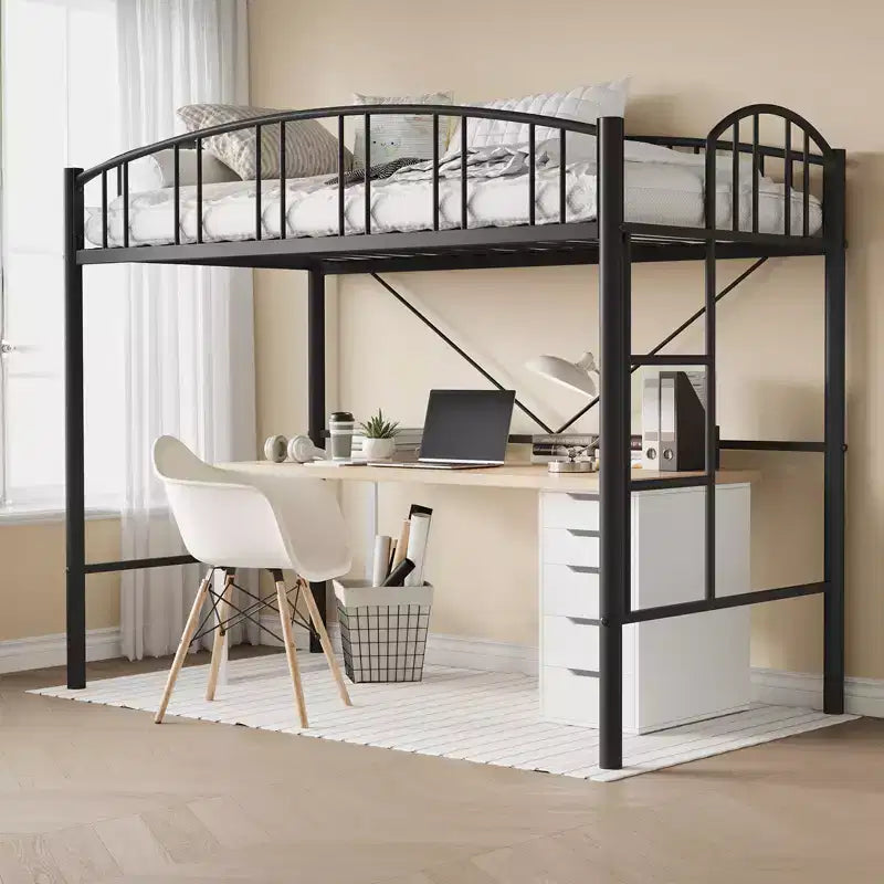 Garvee Loft Bed Twin Size, Heavy Duty Metal Loft Bed Frame with Arched Guardrail and Safety Ladder, Space-Saving, No Box Spring Needed, Black
