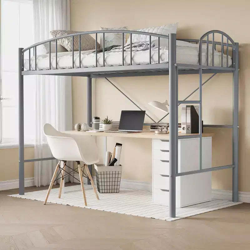 Lit mezzanine Garvee double, cadre de lit mezzanine en métal robuste avec garde-corps arqué et échelle de sécurité, gain de place, pas besoin de sommier tapissier, noir