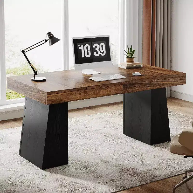Bureau de direction Lantine de 140 cm avec double piètement trapèze