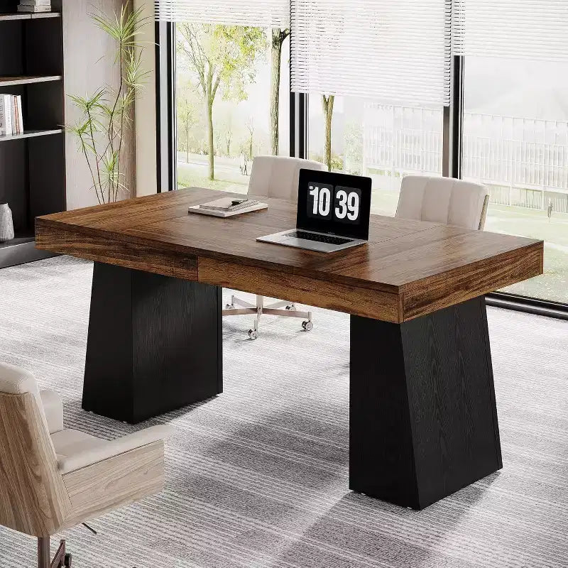 Bureau de direction Lantine de 140 cm avec double piètement trapèze
