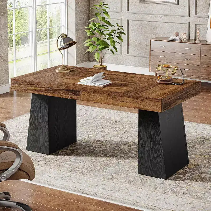 Bureau de direction Lantine de 140 cm avec double piètement trapèze