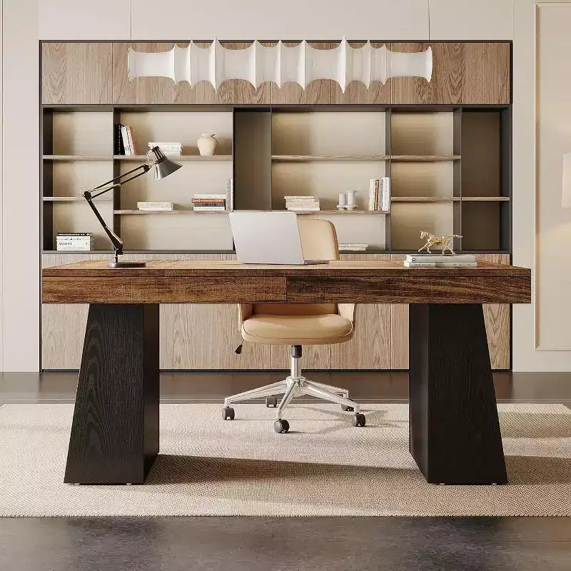 Bureau de direction Lantine de 140 cm avec double piètement trapèze