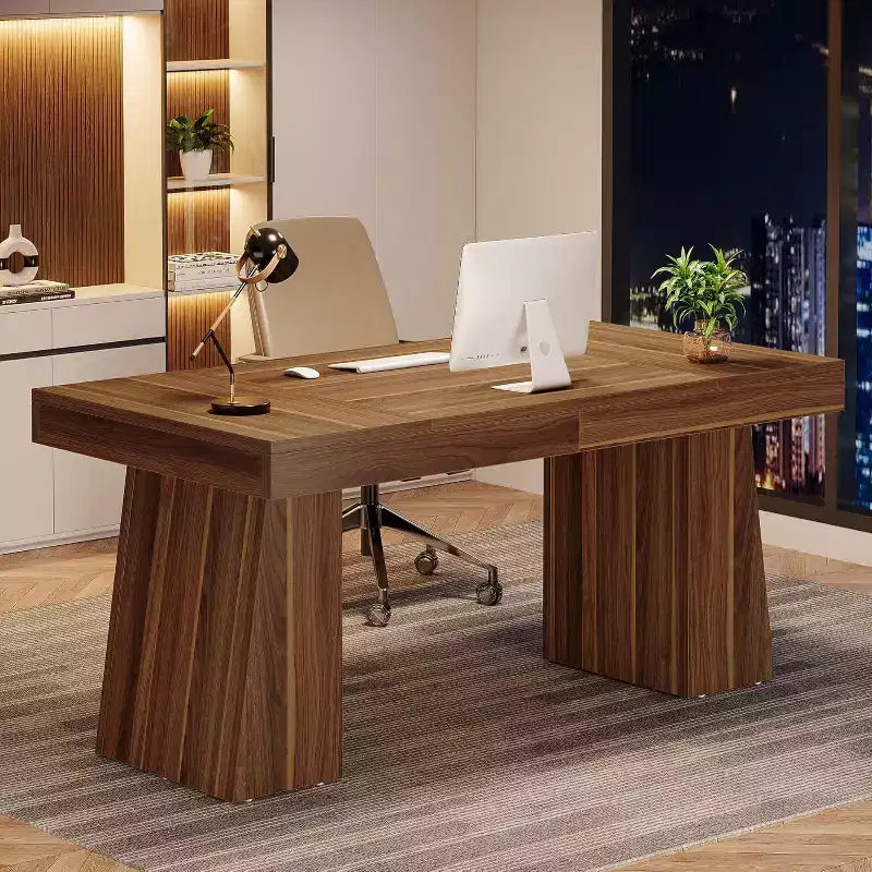 Bureau de direction Lantine de 140 cm avec double piètement trapèze