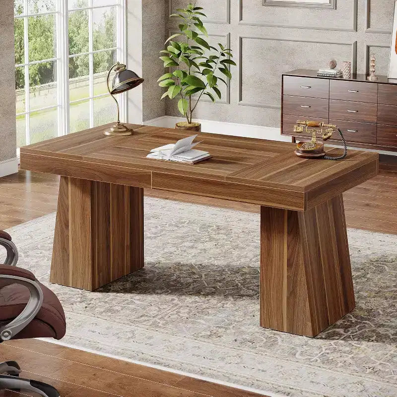Bureau de direction Lantine de 140 cm avec double piètement trapèze