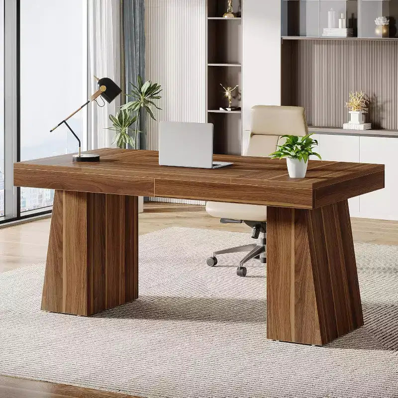 Bureau de direction Lantine de 140 cm avec double piètement trapèze