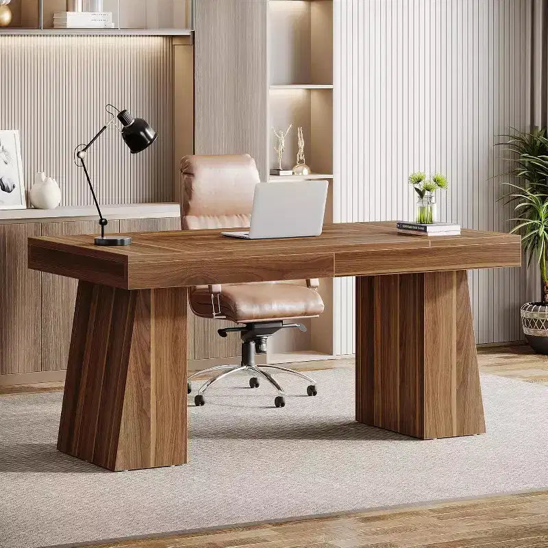 Bureau de direction Lantine de 140 cm avec double piètement trapèze