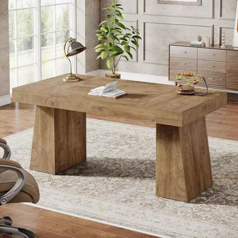Bureau de direction Lantine de 140 cm avec double piètement trapèze