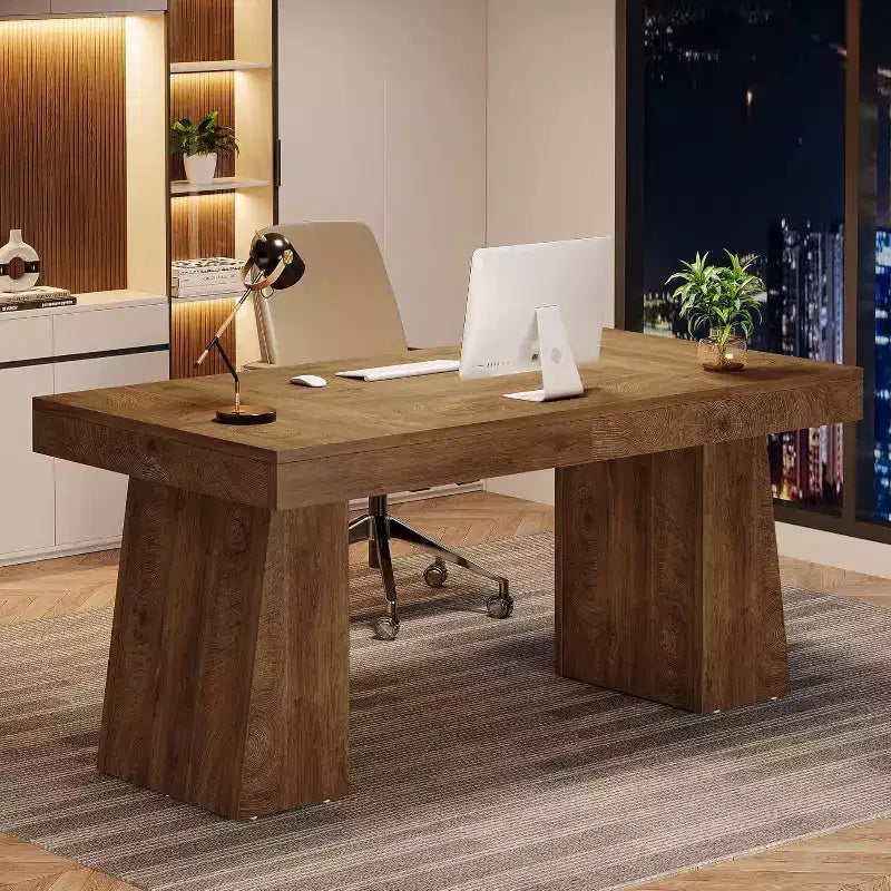Bureau de direction Lantine de 140 cm avec double piètement trapèze