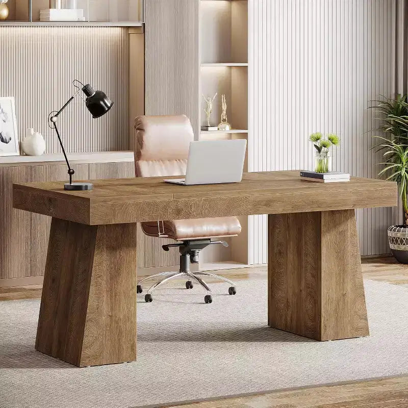 Bureau de direction Lantine de 140 cm avec double piètement trapèze