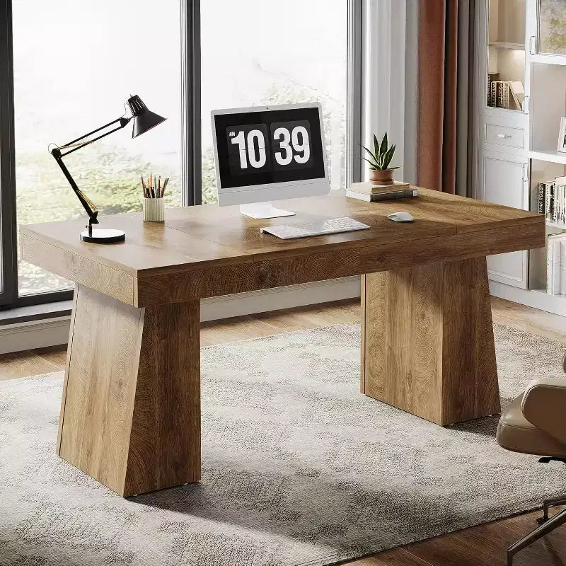 Bureau de direction Lantine de 140 cm avec double piètement trapèze