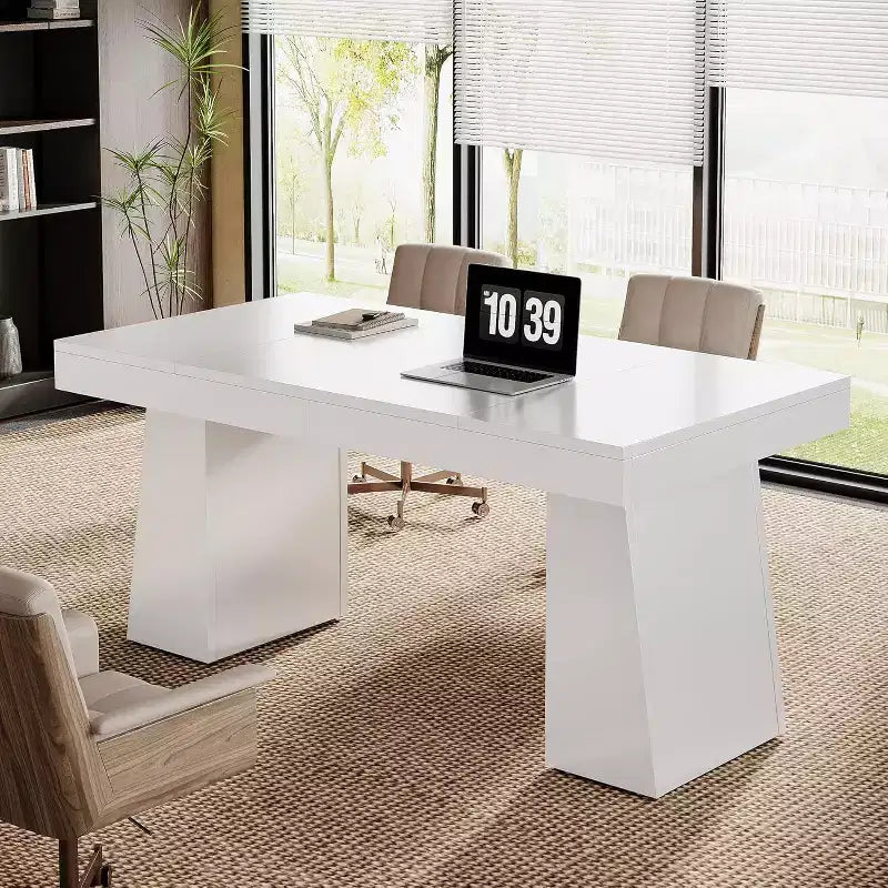 Bureau de direction Lantine de 140 cm avec double piètement trapèze