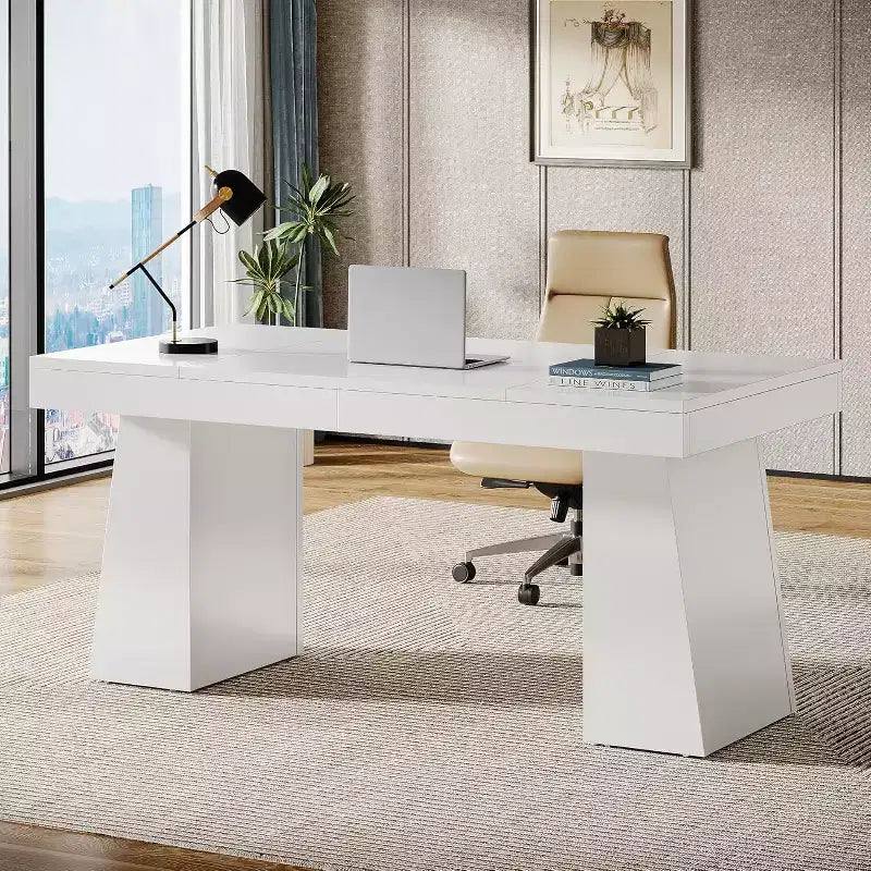 Bureau de direction Lantine de 140 cm avec double piètement trapèze