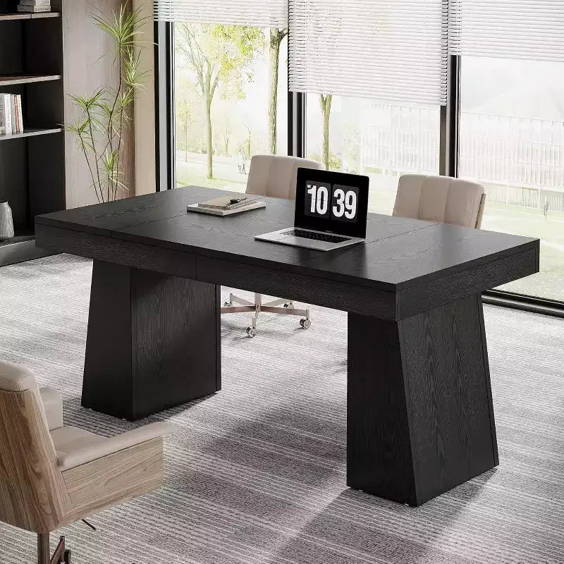 Bureau de direction Lantine de 140 cm avec double piètement trapèze