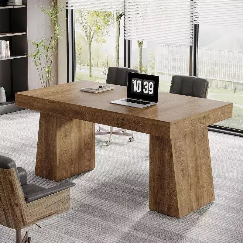 Bureau de direction Lantine de 140 cm avec double piètement trapèze
