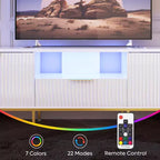 Meuble TV Bestier 55/70 pouces pour téléviseurs jusqu'à 60/80 pouces, meuble de divertissement moderne brillant avec tiroirs, armoires, console TV cannelée