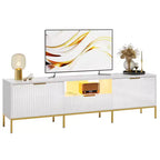 Meuble TV Bestier 55/70 pouces pour téléviseurs jusqu'à 60/80 pouces, meuble de divertissement moderne brillant avec tiroirs, armoires, console TV cannelée