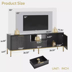 Meuble TV Bestier 55/70 pouces pour téléviseurs jusqu'à 60/80 pouces, meuble de divertissement moderne brillant avec tiroirs, armoires, console TV cannelée