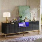 Meuble TV Bestier 55/70 pouces pour téléviseurs jusqu'à 60/80 pouces, meuble de divertissement moderne brillant avec tiroirs, armoires, console TV cannelée