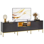 Meuble TV Bestier 55/70 pouces pour téléviseurs jusqu'à 60/80 pouces, meuble de divertissement moderne brillant avec tiroirs, armoires, console TV cannelée
