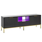 Meuble TV Bestier 55/70 pouces pour téléviseurs jusqu'à 60/80 pouces, meuble de divertissement moderne brillant avec tiroirs, armoires, console TV cannelée