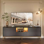 Bestier 55/70 inch LED TV Stand for TVs up to 60/80 inch Modern High Gloss Entertainment Center with Drawers Cabinets Fluted TV Console