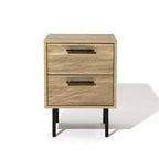 LuxenHome 21'' Mid-Century Modern Wave 2-Drawers End Table and Nightstand with Metal Legs Bedside Accent Side Table for Bedroom Living Room Brown