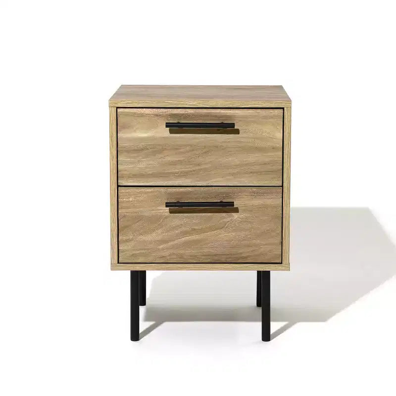 LuxenHome 21'' Mid-Century Modern Wave 2-Drawers End Table and Nightstand with Metal Legs Bedside Accent Side Table for Bedroom Living Room Brown