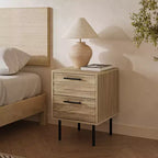 Table d'appoint et de chevet LuxenHome, style moderne du milieu du siècle, 53 cm, avec 2 tiroirs, pieds en métal, pour chambre à coucher et salon, marron