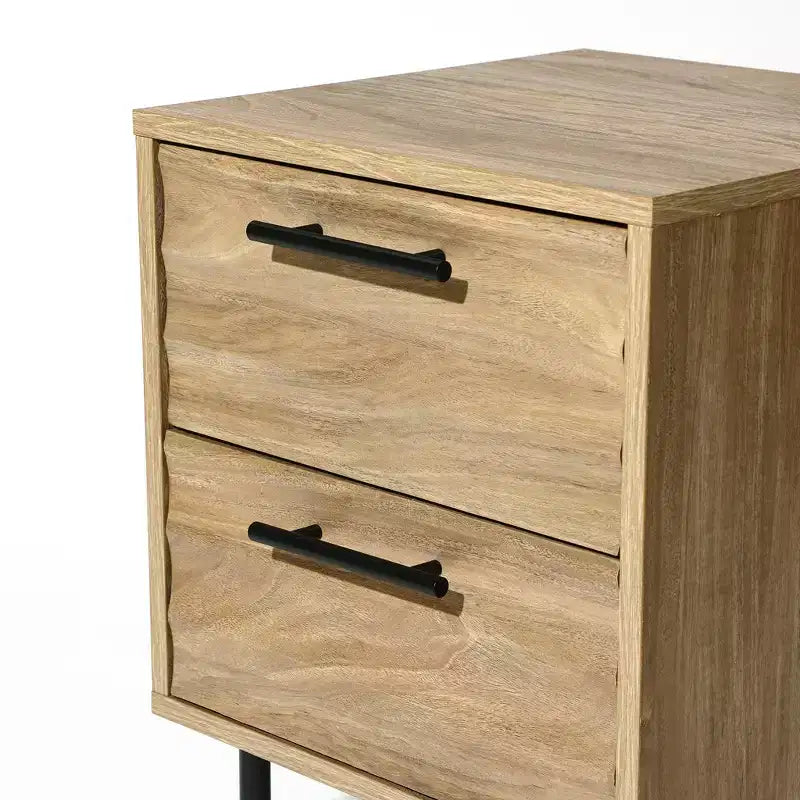 Table d'appoint et de chevet LuxenHome, style moderne du milieu du siècle, 53 cm, avec 2 tiroirs, pieds en métal, pour chambre à coucher et salon, marron