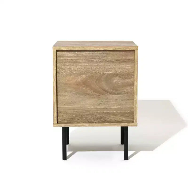 Table d'appoint et de chevet LuxenHome, style moderne du milieu du siècle, 53 cm, avec 2 tiroirs, pieds en métal, pour chambre à coucher et salon, marron