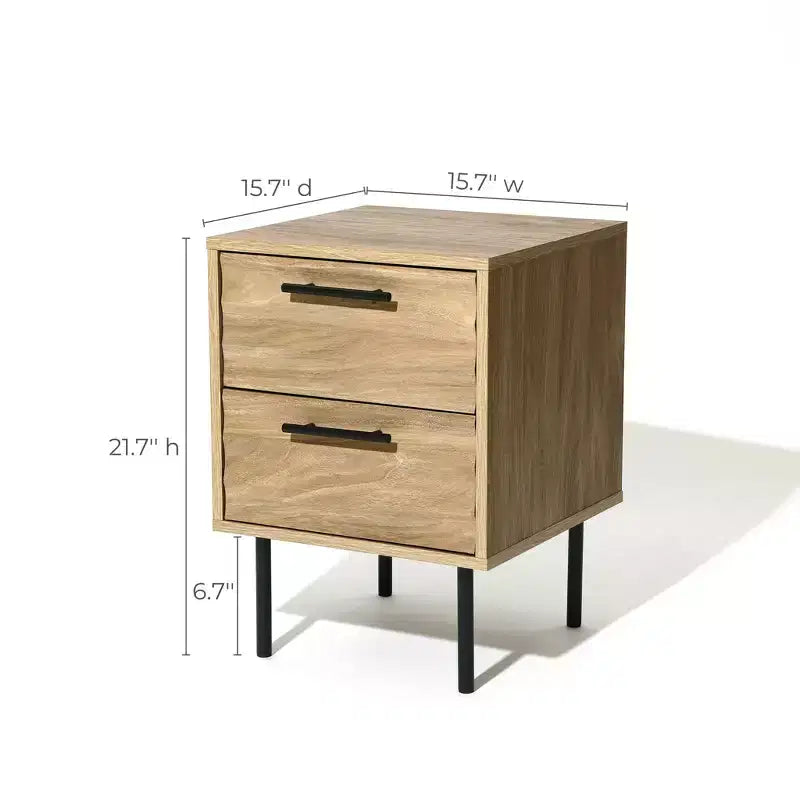 Table d'appoint et de chevet LuxenHome, style moderne du milieu du siècle, 53 cm, avec 2 tiroirs, pieds en métal, pour chambre à coucher et salon, marron