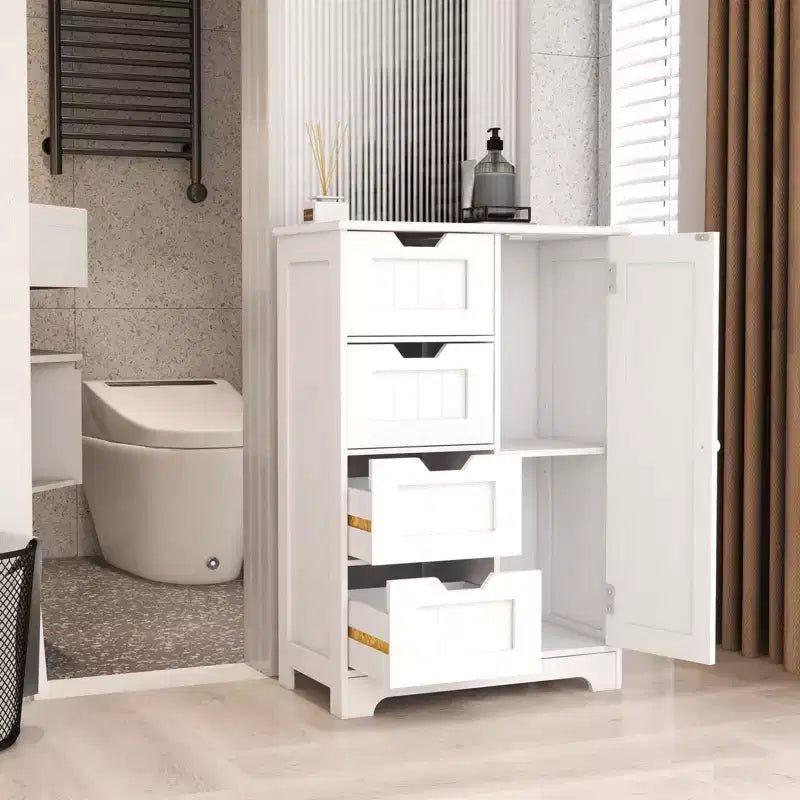 Meuble de rangement pour linge de maison AndMakers 22,5 po L. x 11,81 po P. x 32,68 po H, en bois blanc, avec 4 tiroirs et 1 porte