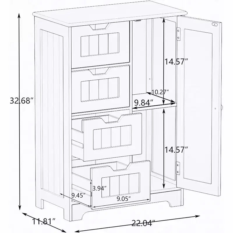 Meuble de rangement pour linge de maison AndMakers 22,5 po L. x 11,81 po P. x 32,68 po H, en bois blanc, avec 4 tiroirs et 1 porte